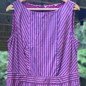 100% Cotton A-Line Purple & Pink Striped Dress Midi Length - US women's 14
